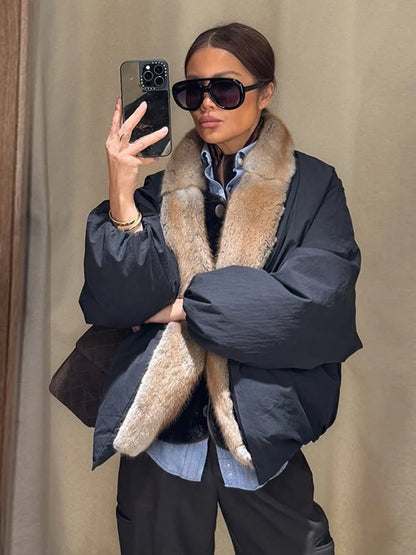 Women's 2026 Winter Thick Padded Coat Faux Fur Collar Long Sleeve Zipper Jacket Oversized Loose Fit Warm Casual Outerwear for Women