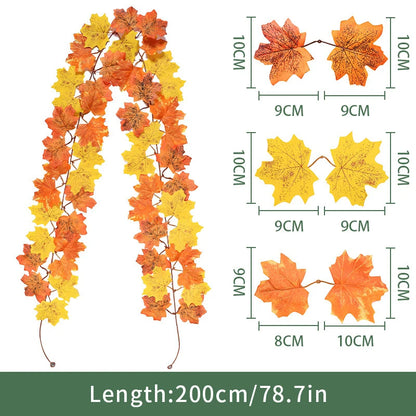2M Artificial Maple Leaf Garland – Faux Fallen Leaves Autumn Rattan Decor for Thanksgiving, Halloween, Wedding, Christmas & Holiday Festivals