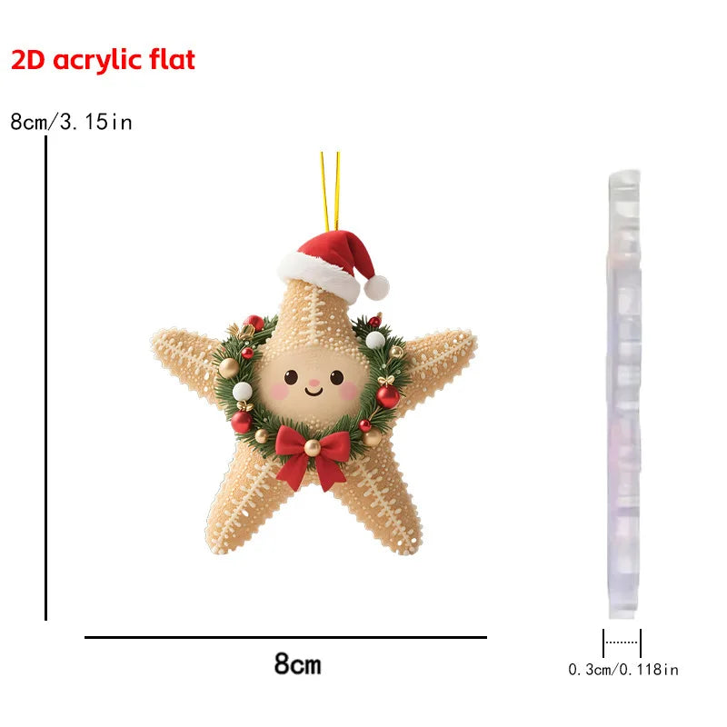 Christmas Animal Series 2D Acrylic Hanging Ornaments – Flat Xmas Tree Decorations for Party, Home, Backpack & Keychain Accessories