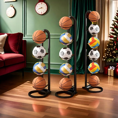 Organisateur de ballons de sport en métal noir – Support de rangement multifonctionnel pour la maison, le garage et la salle de sport