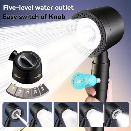Cabezal de ducha de alta presión - Rociador de ducha de mano que ahorra agua con 5 modos, función de parada con un botón, juego de accesorios de ducha para el hogar y el baño