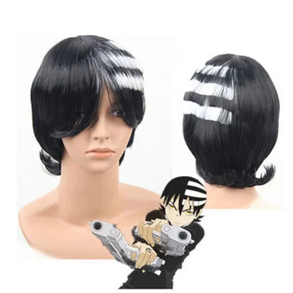Anime Soul Eater Death the Kid Cosplay Wig – Black & White Split Hair Style (Unisex with Wig Cap, Halloween/Carnival Prop)