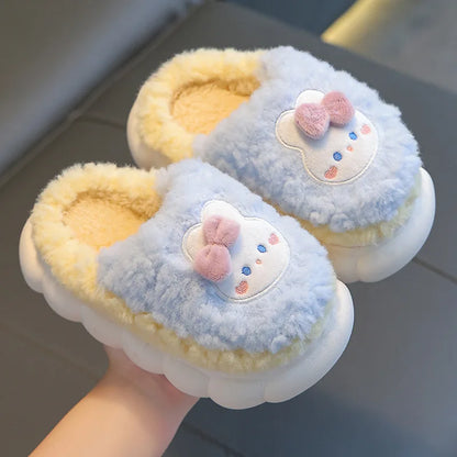 Kids Winter Plush Slippers Warm Non-Slip Cartoon Snow Princess House Shoes for Girls & Boys