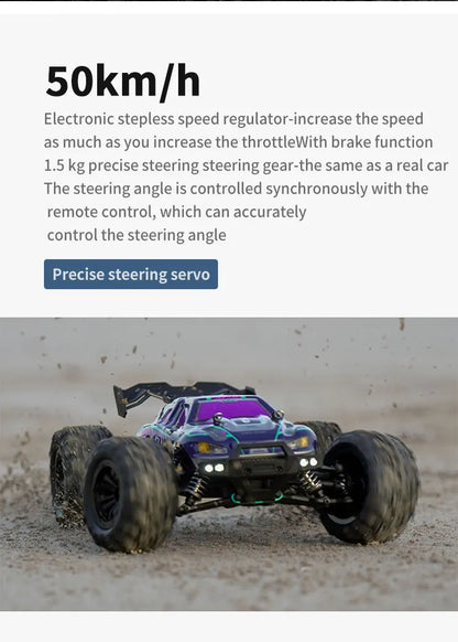 ZWN 1:16 4WD RC Monster Truck 50KM/H y 70KM/H Coche de Derrape de Alta Velocidad con Luces LED y Control Remoto 2.4GHz