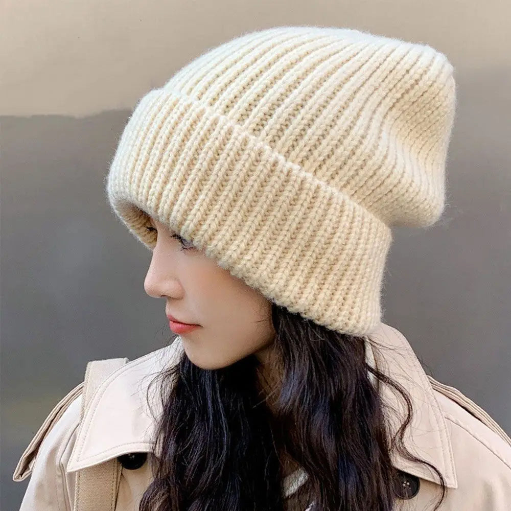 Women's Winter Knitted Beanie Hat – Warm Casual Stacking Bonnet Cap, Solid Color Unisex Hip-Hop Hat for Men & Women