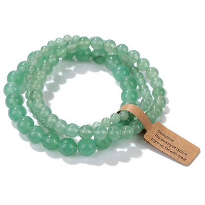 Set de 3 Pulseras de Cuentas de Piedra Natural – Agate Musgoso Indio, Rodonita y Cuarzo Cristal de 4mm/6mm/8mm para Hombres y Mujeres