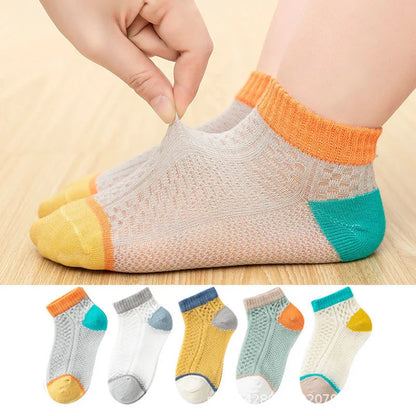 5 Pairs Kids Summer Cotton Mesh Socks Cute Cartoon Dinosaur & Bear Short Socks for Boys & Girls