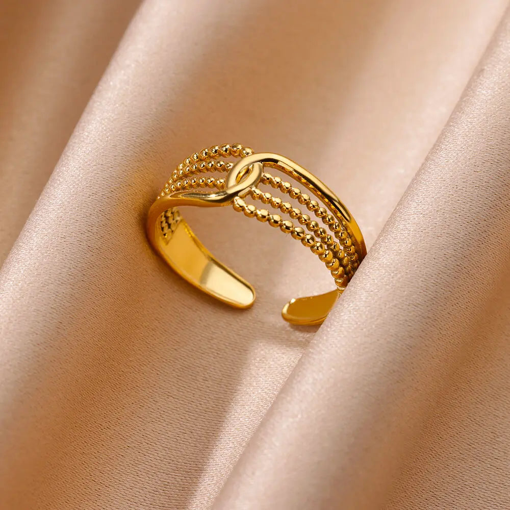 Anillo abierto grueso dorado vintage – Anillo llamativo geométrico de acero inoxidable para mujer
