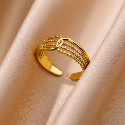 Anillo abierto grueso dorado vintage – Anillo llamativo geométrico de acero inoxidable para mujer