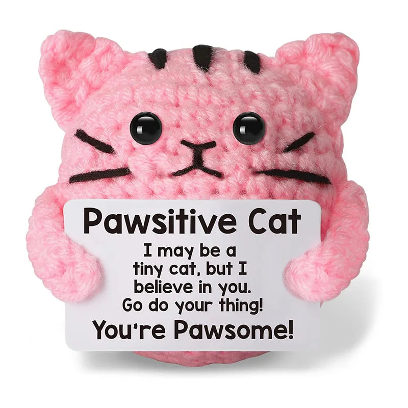 Cute Positive Crochet Cat Doll – Emotional Support Pineapple Desktop Ornament, Inspirational Gift for Women & Cat Lovers