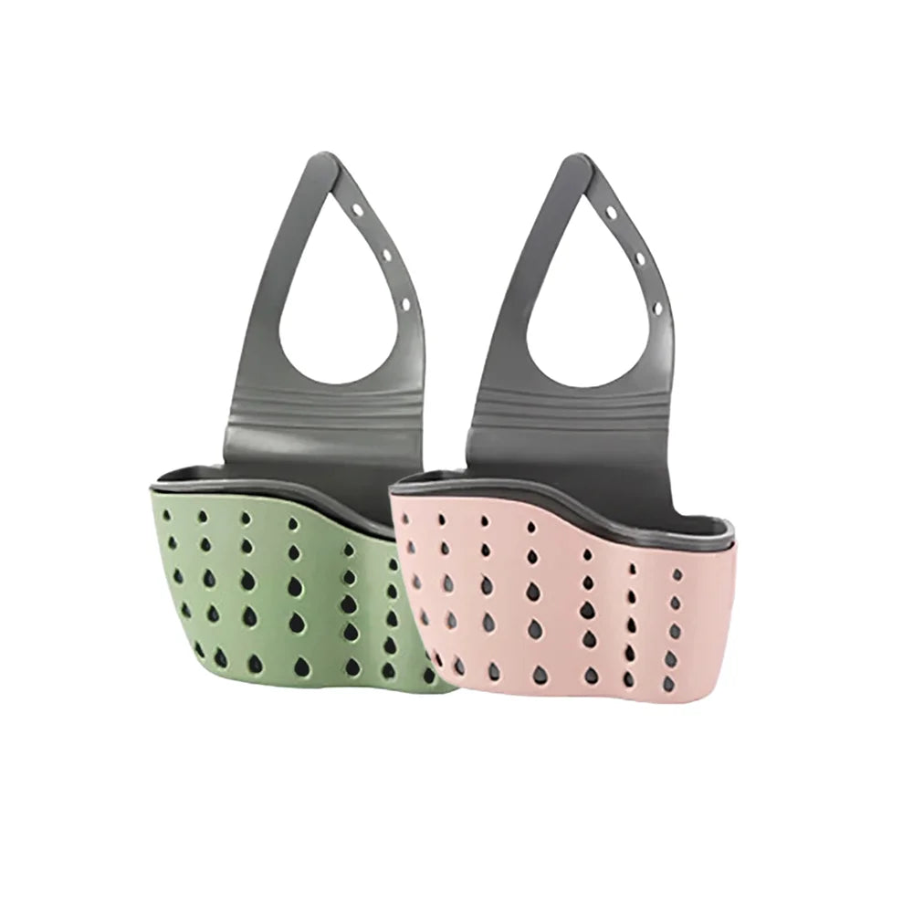 Adjustable Kitchen Sink Drain Basket Sponge & Soap Holder Hanging Sink Organizer