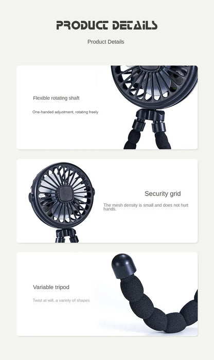 Ventilador portátil con clip para cochecito - Ventilador de refrigeración para bebés recargable por USB de 600 mAh con 3 velocidades para el hogar, viajes y actividades al aire libre