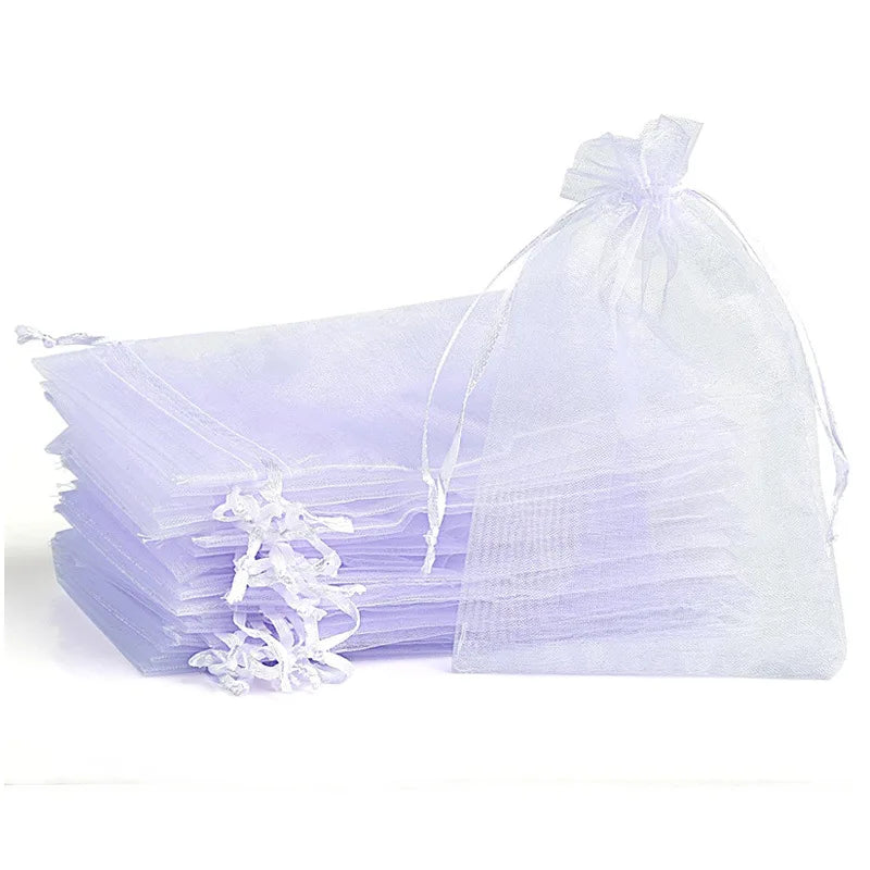 Bolsas de regalo de organza blanca de 20 a 100 unidades – Bolsas de joyería con cordón para recuerdos de boda, regalos de Navidad, empaques de dulces y accesorios para fiestas