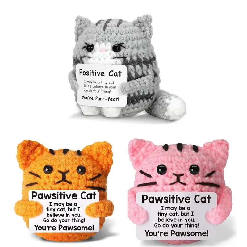 Peluche Pomme de terre Énergie positive – Décoration de chambre tricotée à la main en laine avec carte d'inspiration, cadeau de Noël mignon et amusant et ornement de bureau