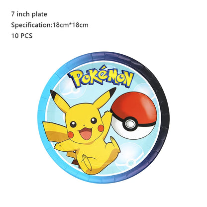 Pokémon Birthday Party Decorations – Lightning Pikachu Balloon Set with Disposable Tableware, Banner, Backdrop & Plates for Kids Events