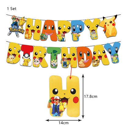 Pokémon Birthday Party Decorations – Lightning Pikachu Balloon Set with Disposable Tableware, Banner, Backdrop & Plates for Kids Events