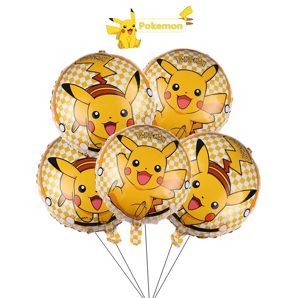 5pcs Pokémon Pokéball Aluminum Foil Balloons – Cute Helium Air Balloons for Boys & Girls Birthday Party & Baby Shower Decorations