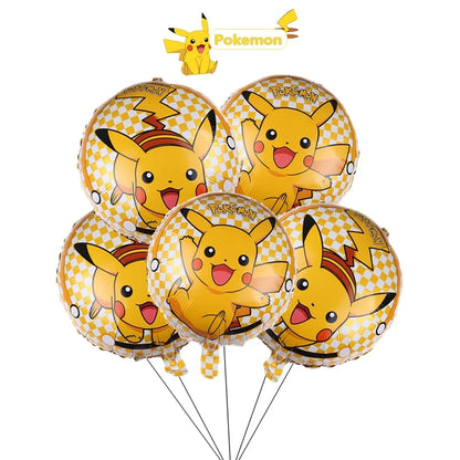 5pcs Pokémon Pokéball Aluminum Foil Balloons – Cute Helium Air Balloons for Boys & Girls Birthday Party & Baby Shower Decorations