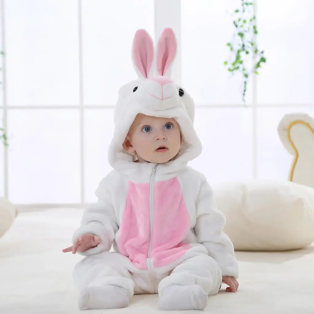 Halloween Dinosaur Baby Romper – Warm Fleece Hooded Kigurumi Pajamas & Animal Jumpsuit for Baby Boys & Girls, Cozy Winter Costume 0-4T