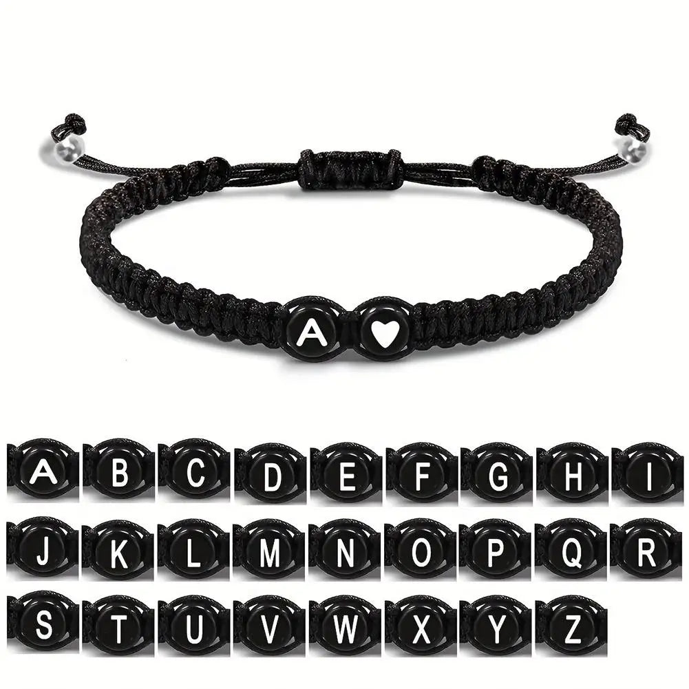 A–Z Initial Heart Braided Bracelet – Personalized Adjustable Name Charm Bracelet for Women & Men | Friendship Jewelry Gift