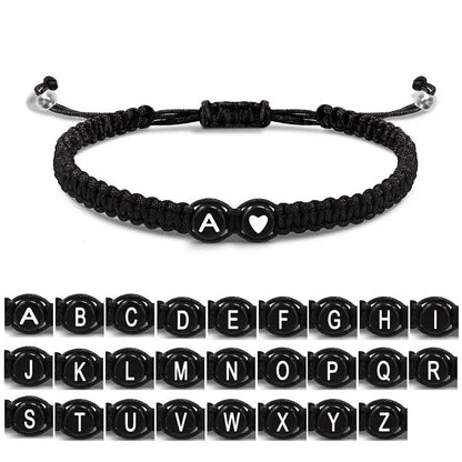 A–Z Initial Heart Braided Bracelet – Personalized Adjustable Name Charm Bracelet for Women & Men | Friendship Jewelry Gift