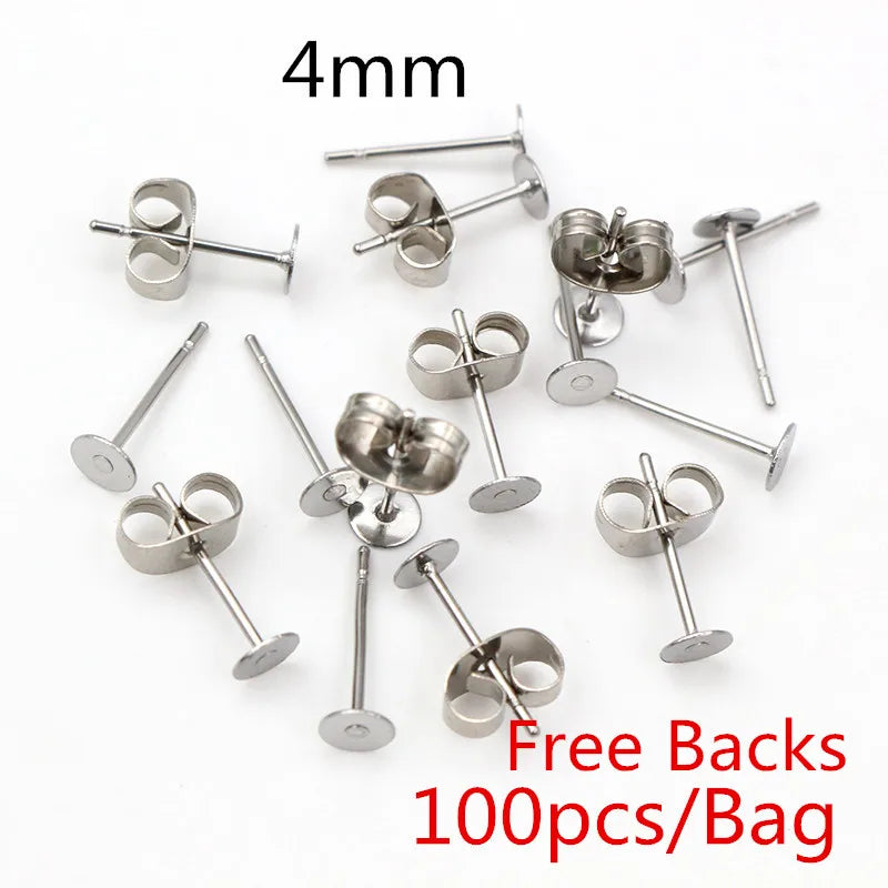 Clous de boucles d'oreilles en acier inoxydable doré, 50 à 100 pièces, avec attaches – Tiges de base vierges pour la fabrication de bijoux et boucles d'oreilles DIY
