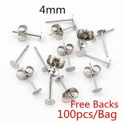 Clous de boucles d'oreilles en acier inoxydable doré, 50 à 100 pièces, avec attaches – Tiges de base vierges pour la fabrication de bijoux et boucles d'oreilles DIY