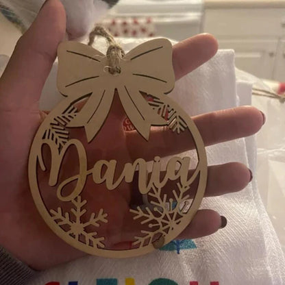 Personalized Wooden Christmas Tree Ornament – Custom Name Hanging Bauble Holiday Decoration Gift