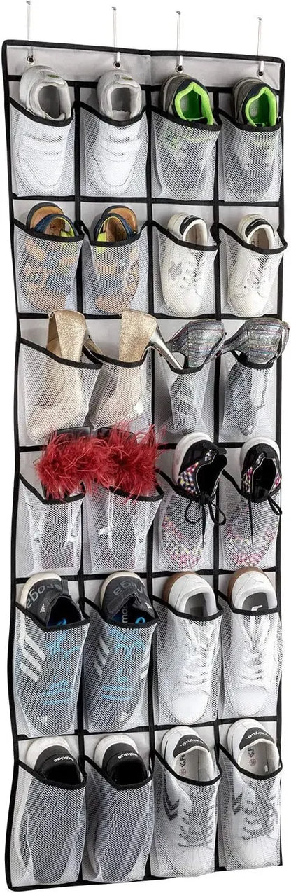 Over-the-Door Shoe Organizer - 12, 14 or 24 Pocket Hanging Shoe Storage with Large Mesh Pockets & 4 Hooks