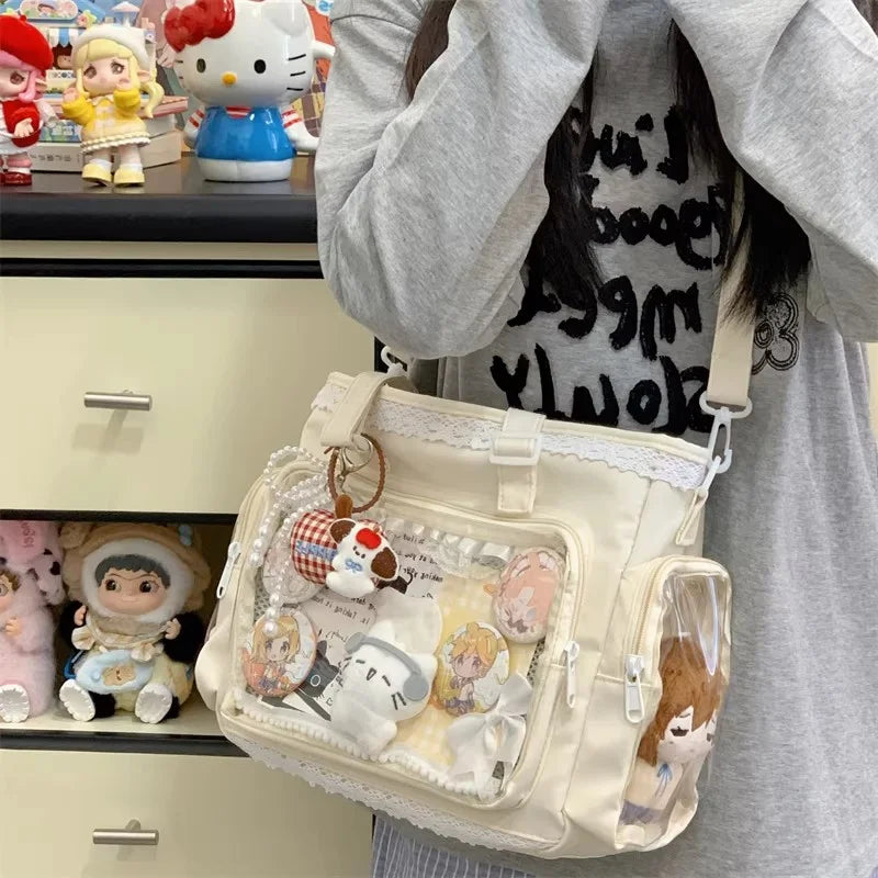 Bolsa Ita Japonesa Y2K para Mujer – Bonito Bolso de Hombro Transparente Lolita, Bolso Cruzado Grande de Exhibición DIY, Cartera de Moda Kawaii para la Escuela, Viajes y Uso Diario