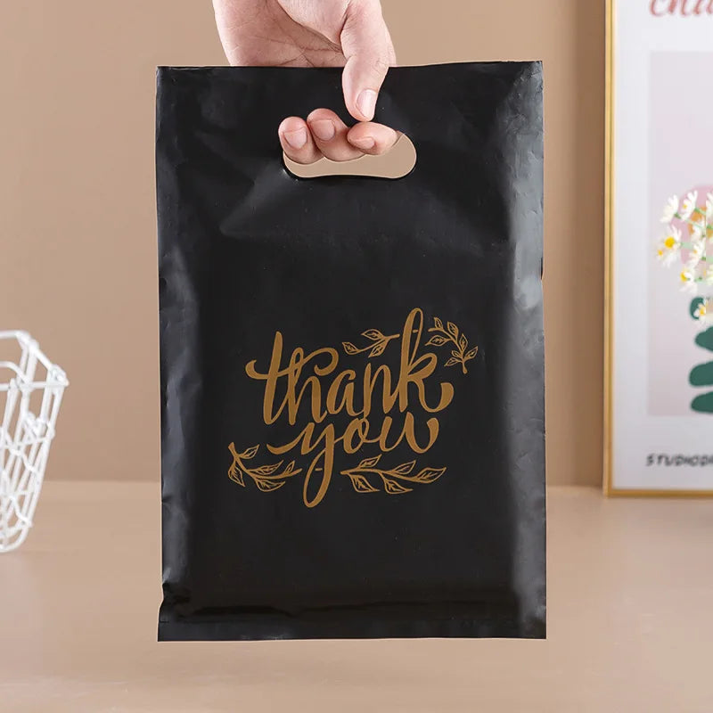 10/50/100 BOLSAS DE PLÁSTICO DE AGRADECIMIENTO – Bolsas de compras para pequeñas empresas, para bodas, cumpleaños, dulces, pasteles, tiendas minoristas y embalaje de regalos