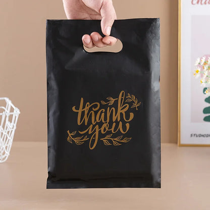 10/50/100 BOLSAS DE PLÁSTICO DE AGRADECIMIENTO – Bolsas de compras para pequeñas empresas, para bodas, cumpleaños, dulces, pasteles, tiendas minoristas y embalaje de regalos