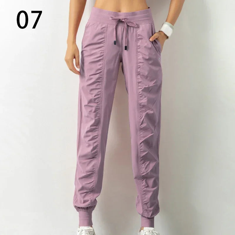 Pantalon de jogging femme à séchage rapide, cordon de serrage, athlétique, pour la salle de sport et le fitness, avec deux poches latérales