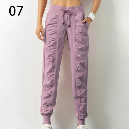 Pantalon de jogging femme à séchage rapide, cordon de serrage, athlétique, pour la salle de sport et le fitness, avec deux poches latérales