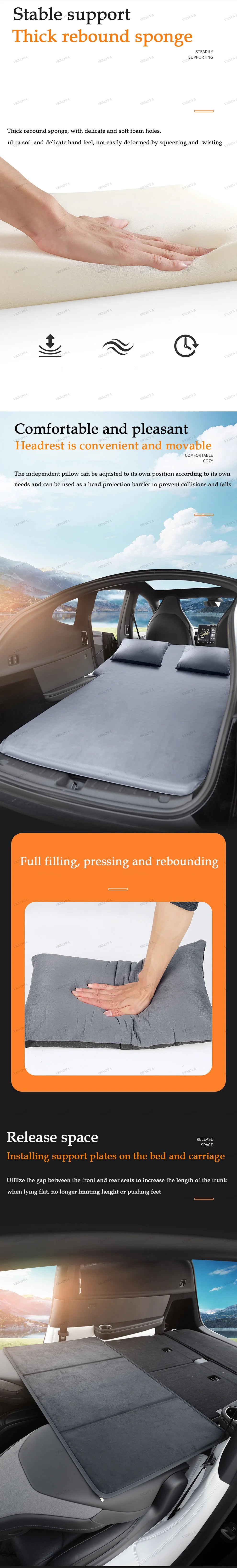 Matelas pneumatique gonflable pour Tesla Model 3 et Model Y (2017–2026) – Lit de voyage en daim pour le camping, les road trips et les aventures en plein air