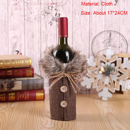 Christmas Wine Bottle Cover Set – Red Dress Wine Bottle Bag for Xmas, New Year Gifts, Navidad Party & Dinner Table Decor