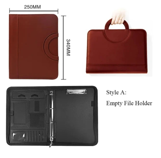A4 PU Leather Zipper Portfolio Folder – Portable Conference File Organizer with Calculator Holder, Tablet Compartment & Handle