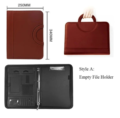 A4 PU Leather Zipper Portfolio Folder – Portable Conference File Organizer with Calculator Holder, Tablet Compartment & Handle