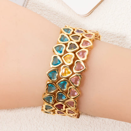Brazalete de puño elástico para mujer 2024 Gold Love con diamantes de imitación color melocotón, joyería de moda