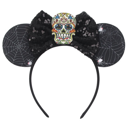 Diadema de orejas de Mickey Mouse de Lilo & Stitch – Lazo de lentejuelas de 5" Accesorio para el cabello de dibujos animados para mujeres y niñas | Diadema para fiestas y festivales