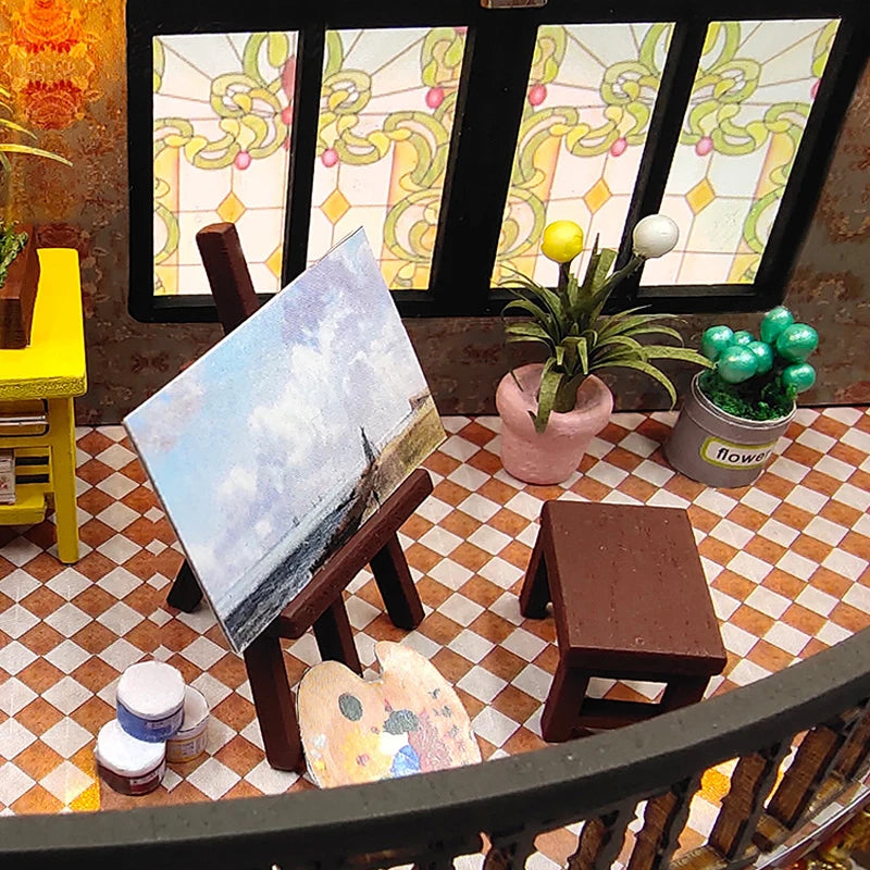 Wooden Dollhouse 3D Puzzle Kit – DIY Miniature Room Model with Furniture & LED Lights Home Decoration