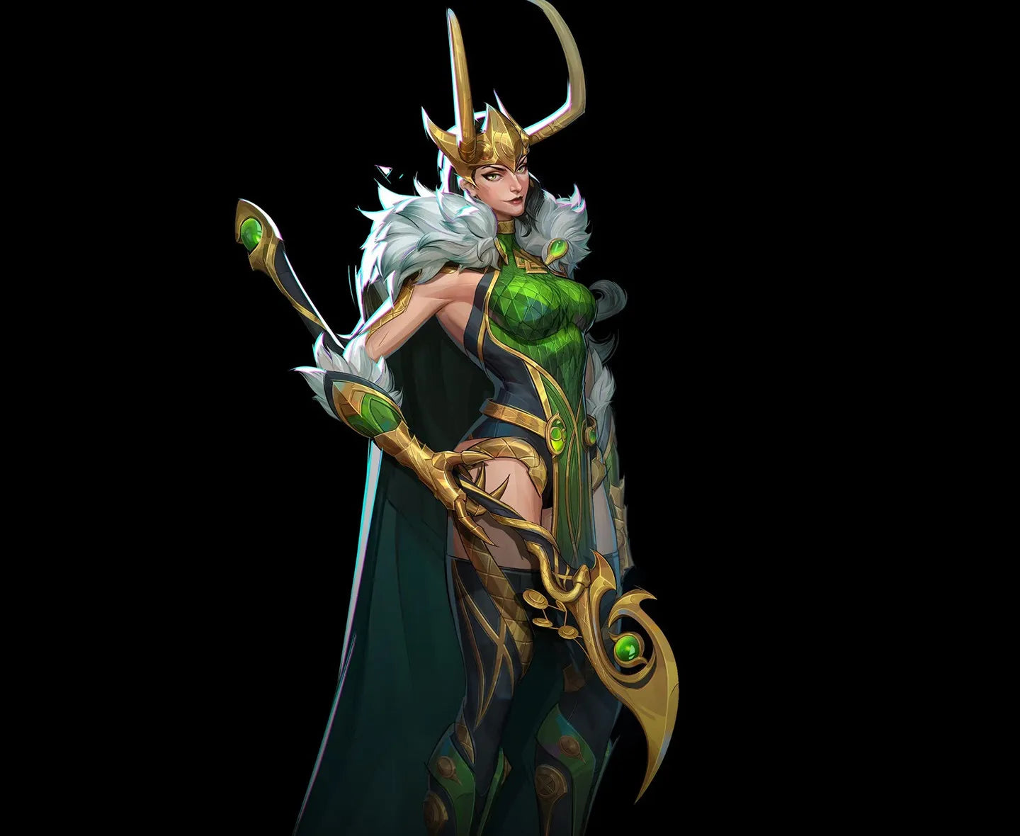Lady Loki Cosplay Costume Set – Loki Laufeyson “God of Lies / God of Evil” Female Version Full Outfit (Game Cosplay Series with Accessories)
