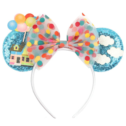 Diadema de orejas de Mickey Mouse de Lilo & Stitch – Lazo de lentejuelas de 5" Accesorio para el cabello de dibujos animados para mujeres y niñas | Diadema para fiestas y festivales