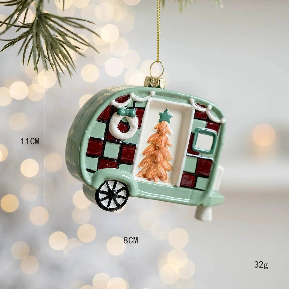 Christmas Plastic Hanging Ornaments – Old Man, Car & Bear Pendant Decorations for Christmas Tree, Family Party & Holiday Home Decor