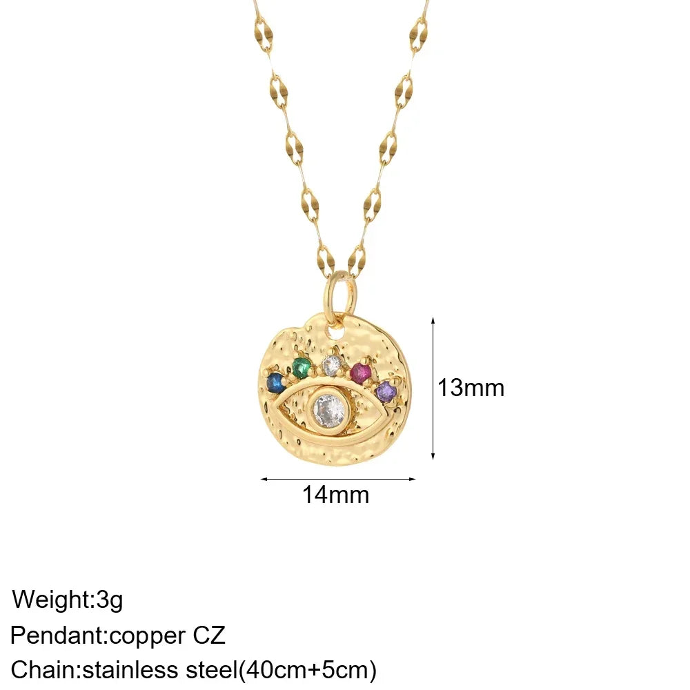 Collar de acero inoxidable largo con colgante de elefante, abeja, perro y sol, con ojo turco azul y corazón de mujer, color dorado