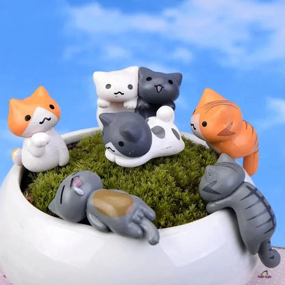Lot de 6 Mini Figurines Chat Porte-Bonheur Dessin Animé – Mignonnes Miniatures pour Décoration de Jardin, Bonsaï, Artisanat de Jardin Féerique, Pots de Fleurs & Idées Cadeaux