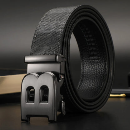 Men's Genuine Leather & Canvas Belt 3.4cm Classic Buckle Casual Jeans Waist Belt