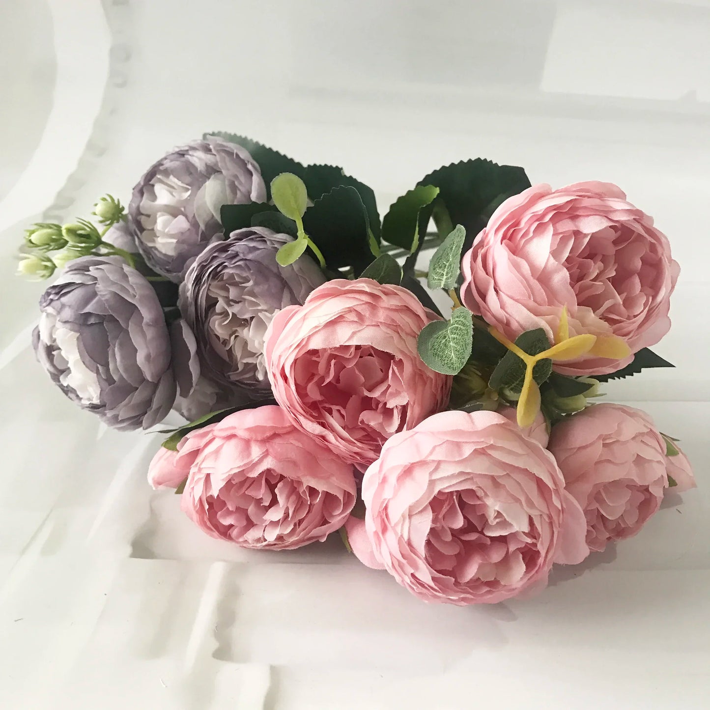 Bouquet de pivoines artificielles roses 30 cm – Fleurs en soie synthétiques avec 5 grandes fleurs et 4 bourgeons pour décoration de mariage, décoration intérieure, arrangements floraux et projets DIY