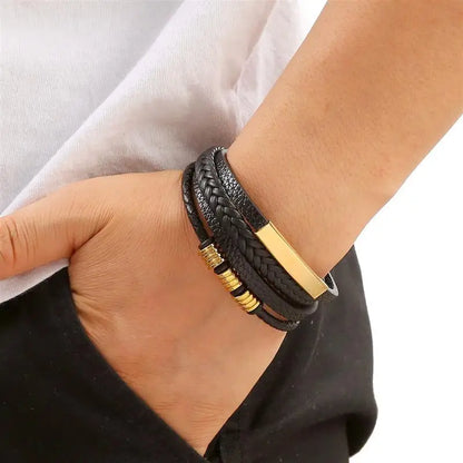 Pulsera de cuero clásica para hombre – Pulsera multicapa tejida a mano para hombre | Accesorio de joyería de moda casual, regalo
