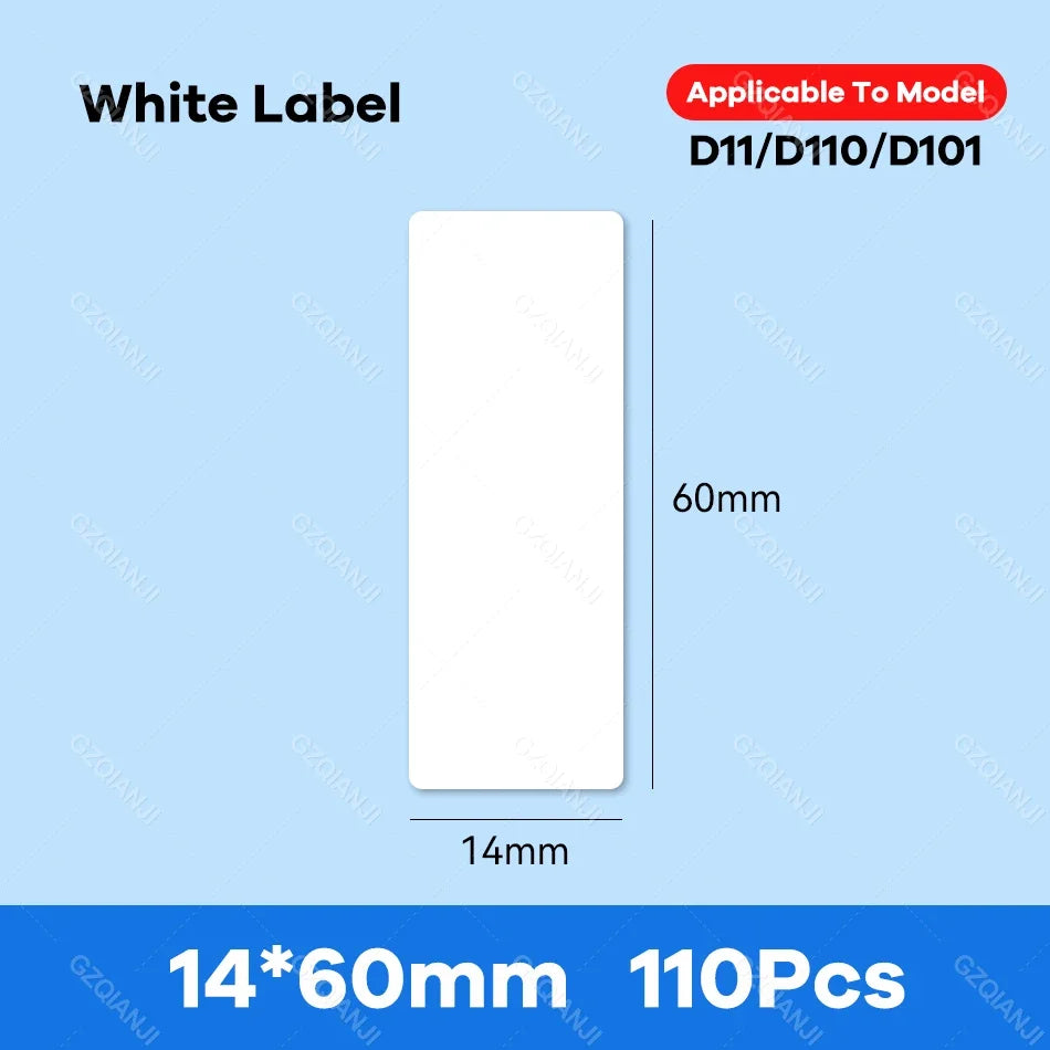 Niimbot D110 Label Maker Tape – Waterproof Self-Adhesive Sticker Paper, Compatible Label Roll for Niimbot D11/D101 Portable Printer, White Thermal Labels 12-15mm
